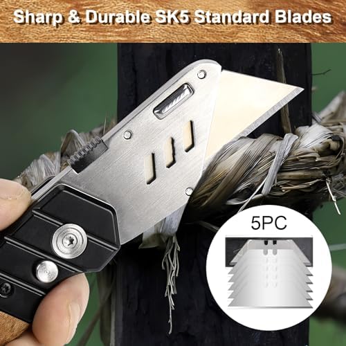 Vickay Folding Utility Knife, Heavy Duty Box Cutter, Razor Knife-Wood - Image 6