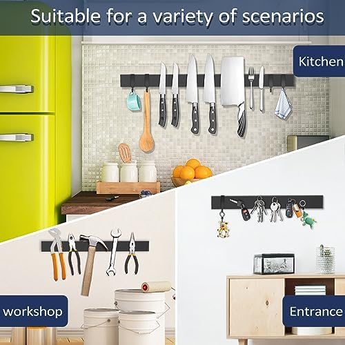 Dmore magnetic knife holder for wall—with 4 hooks, No Drilling 23 Inch black - Image 4