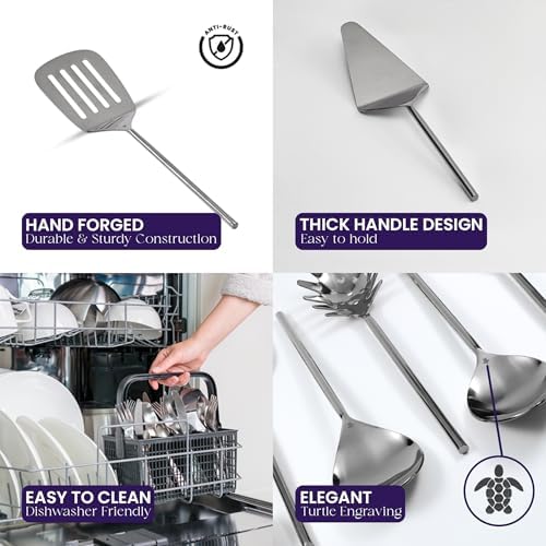 Melvvi Silver Stainless Steel Kitchen Utensils Set – 9-Piece | Non-Toxic - Image 5