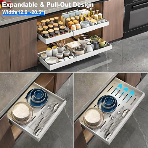 Mustorn 2 Pack Pull Out Cabinet Organizer, Expandable Slide Out Drawers - Image 3