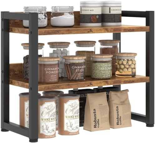 Kitchen Countertop Organizer Shelf, 3 Tier Spice Rack Wood Coffee Counter Shelf by STAFOPO