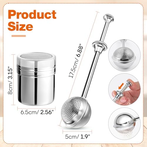 4 Pack Powdered Sugar Shaker Duster, Stainless Steel Cinnamon Sugar Shaker & - Image 2