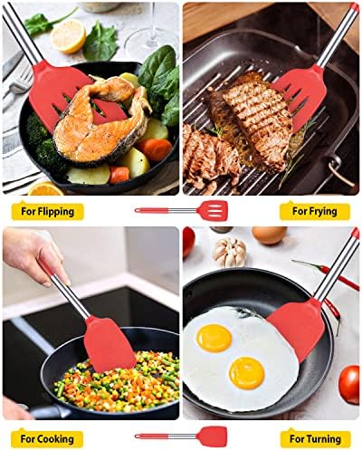 Pack of 2 Silicone Solid Turner, Non Stick Slotted Kitchen Spatulas, High Heat - Image 3