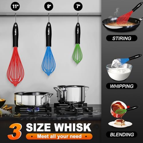 Walfos Whisk, 7+9+11in Silicone whisk, BPA free Whisks - Image 4