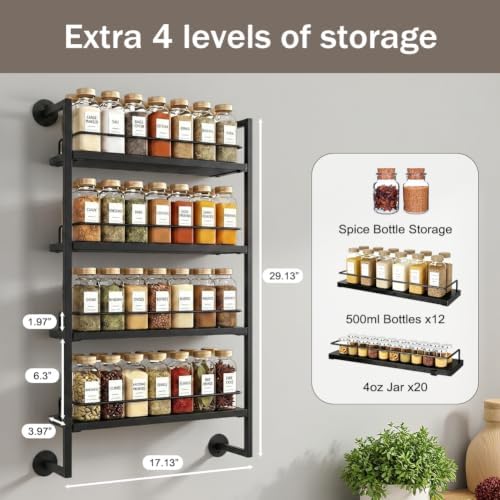 4 Tier Spice Rack Wall Mounted for Kitchen, Large Capacity Organizer - Image 2