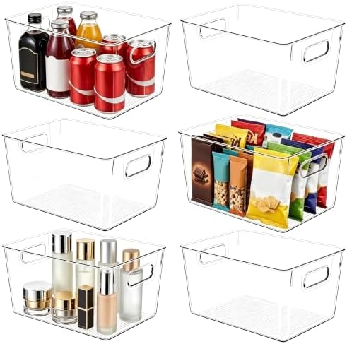 6 Pack Clear Plastic Storage Bins, Kitchen&Pantry Organizer Large by JOYMEEZO