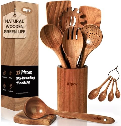 KLYRO Wooden Spoons for Cooking, Nonstick Kitchen Utensils Set by KLYRO