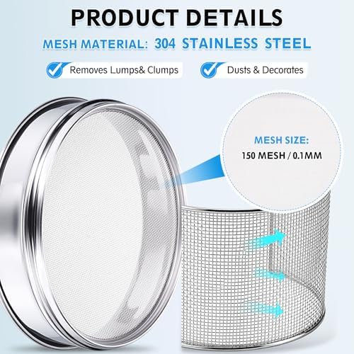 PATIKIL 150 Mesh Lab Sieve, 7.9" Diameter Sifting Screen 304 Stainless Steel - Image 3