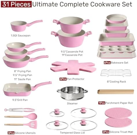 Kikcoin 31 Piece Pots and Pans Set Non Stick Kitchen Cookware Sets - Image 2