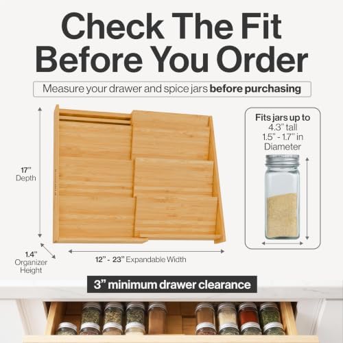 Bamboo Spice Drawer Organizer, Expandable 12 to 23 Inch Insert Holds 48 Jars - Image 2