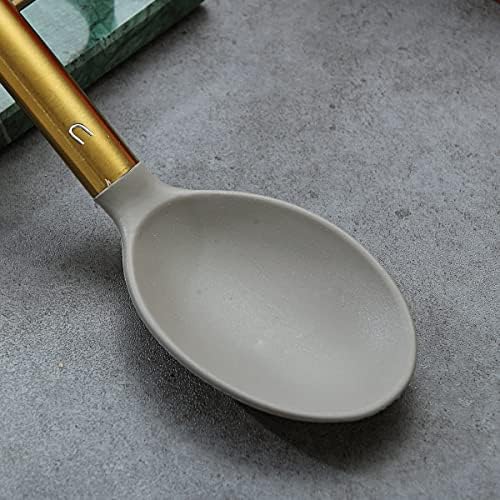 Berglander Non-stick Silicone Solid Serving Spoon, Titanium Gold Plating handle - Image 4