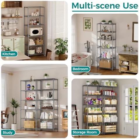 SINGAYE 6 Metal Shelves Wire Shelving Storage Shelf Adjustable Unit Pantry - Image 6