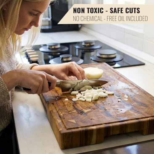 Teak Wood Cutting Board for Kitchen, End Grain Extra Thick Butcher Block - Image 2