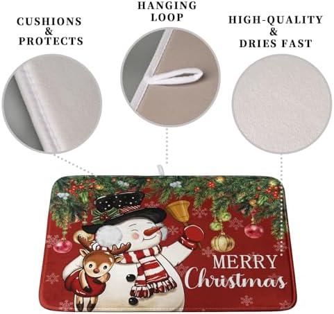 Christmas Dish Drying Mats for Kitchen Counter 18x24 Cute Snowman Red Dish - Image 3