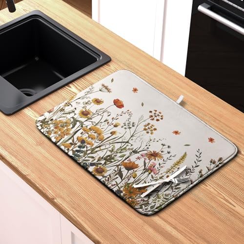Fall Floral Dish Drying Mat for Kitchen Counter Autumn Burnt Orange Wild - Image 6