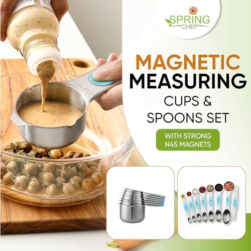 Spring Chef 15 Magnetic Measuring Cups & Spoons Set w/Levelers, Aqua Sky - Image 3