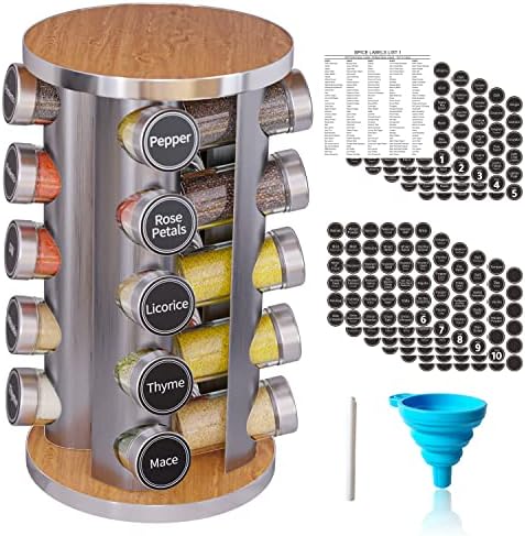 Revolving Spice Rack Set with 20 Spice Jars, Kitchen Spice Tower Organizer by NewEnglandStories