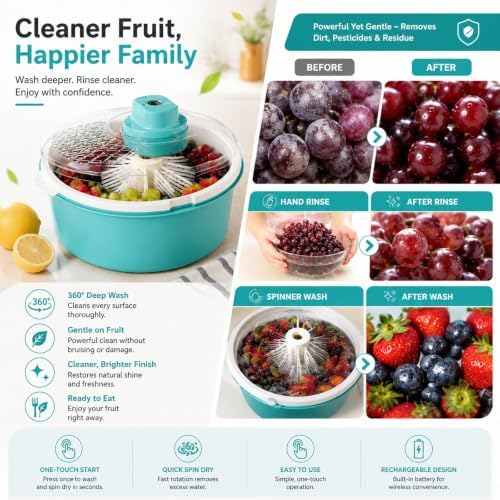 Electric Fruit Washer Spinner Bowl, 11.8 * 7.9in，Beige：Electric - Image 5