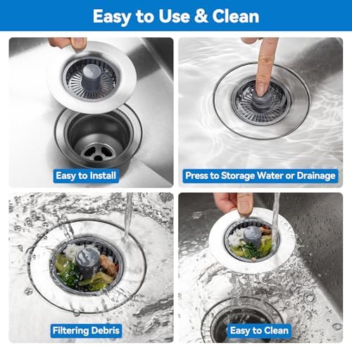 Upgraded 3-in-1 Kitchen Sink Drain Strainer, Stainless Steel Pop Up Kitchen - Image 4