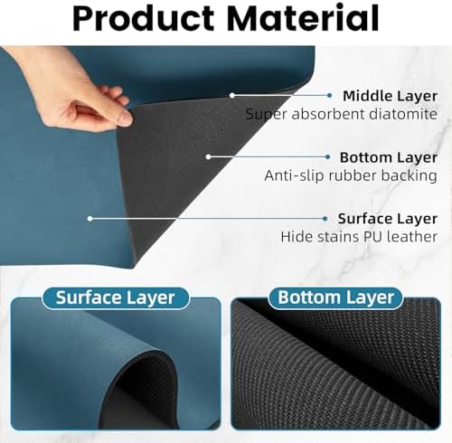 PoYang 24x16 Inch Coffee Mat, Large Dish Drying Mat, Sea Blue - Image 5