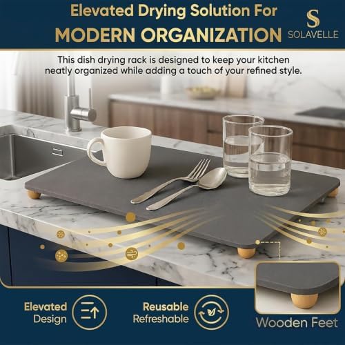 Stone Drying Mat for Kitchen Counter 5 Wooden Feet 20"×16 - Image 3