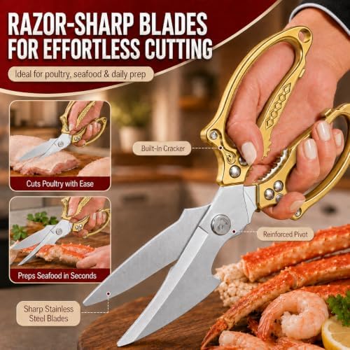 Premium Gold Kitchen Shears Heavy Duty, Stainless Steel Multipurpose Scissors - Image 2