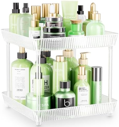 2 Tier Lazy Susan Bathroom Countertop Organizer, 360° Clear Rotating Square by Acina