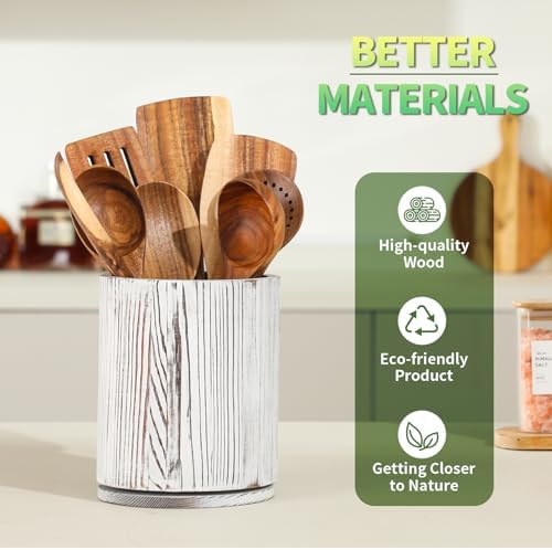 Distressed White Utensil Holder, 360° Rotating 7.3 in Kitchen Organizer - Image 5