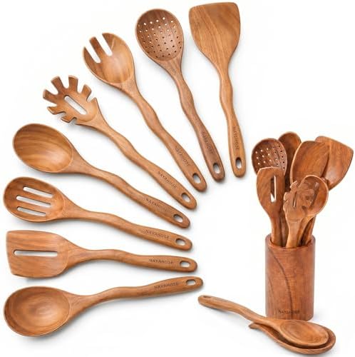 Kitchen 10PCS Teak Wooden Utensils Set by NAYAHOSE