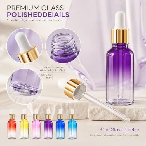 PrettyCare Glass Eye Dropper Bottles 24 Pack, 1oz Rainbow Empty Thick Bottles - Image 4