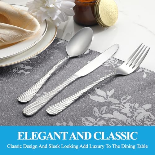 30 Pcs Hammered Silverware Set Service - Image 6