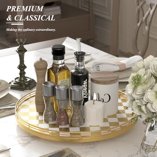 AMH 16-Inch Gold and White Checkerboard Lazy Susan - Image 5