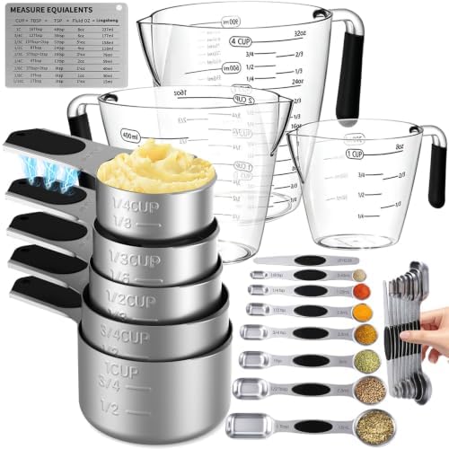Measuring cups and spoons set, Magnetic Measuring 5 Cups 7 Spoons & 1 Leveler by Unknown