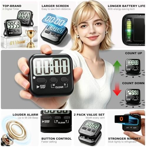 Antonki 2 Pack Digital Timer for Kids Classroom Kitchen Timers for Cooking - Image 5