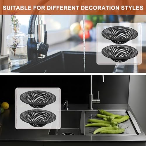 2 Pcs Black Stainless Steel Mesh Sink Drain Strainer, 4.45" Top/2.95" Kitchen - Image 5