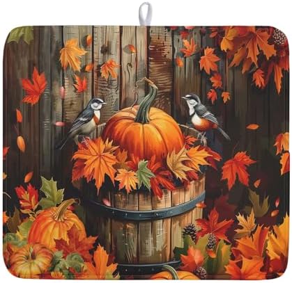 Fall Pumpkin Dish Drying Mat for Kitchen Counter Autumn Pumpkin Dish Mats for by Kawani
