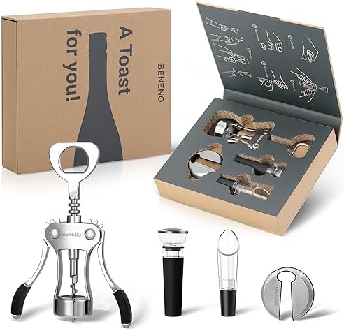 Beneno Corkscrew Wine Bottle Opener Wine Accessories Gift Set, Ingot Silver by Beneno