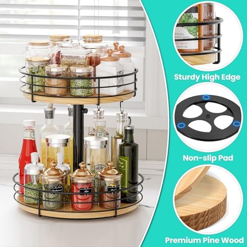 2 Tier Lazy Susan Spice Rack Organizer, Rotating Turntable - Image 4