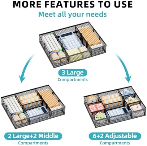 Marbrasse 2 Pack Desk Drawer Organizer, Mesh Drawer Organizer Tray - Image 4