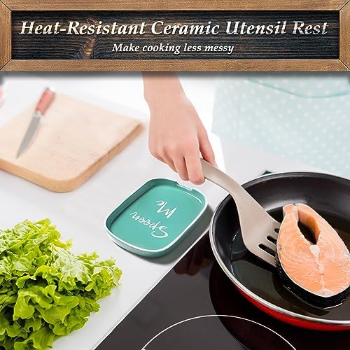 Turquoise Spoon Rest for Stove Top, DAYYET Teal Ceramic Large Spoon Holder - Image 4