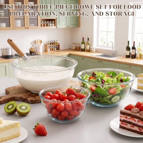 3 Pack Large Glass Mixing Bowl Set 7QT, 2.2QT Borosilicate - Image 6