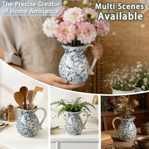 6.1" Blue & White Ceramic Farmhouse Utensil Holder - Image 5