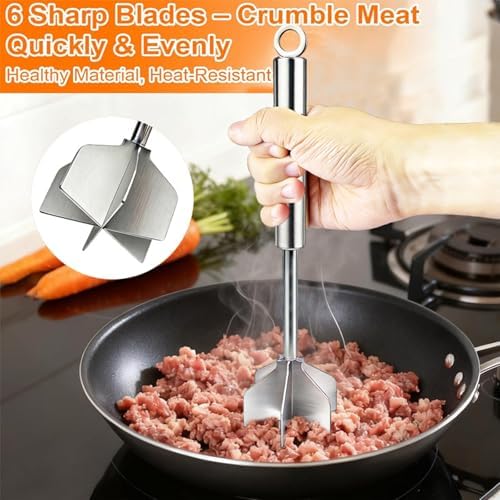 Meat Masher, 304 Stainless Steel 6 Blade Ground Beef Chopper Tool - Image 3