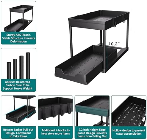 DEKAVA Under Sink Organizer 2 Pack, Bathroom Cabinet Organizer, 2 Tier Sliding - Image 6