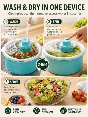 Salad Spinner and Produce Washer, 2026 New Multifunctional Vegetable Dryer - Image 3