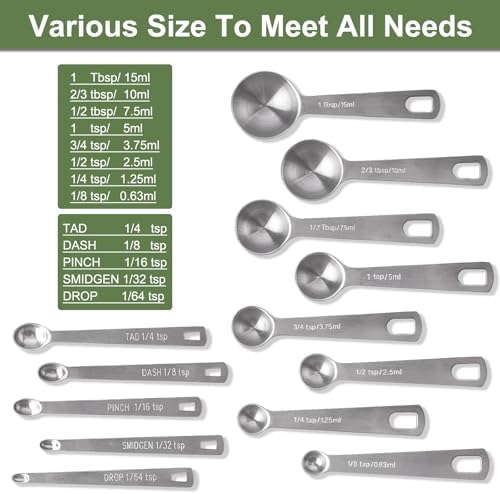 13 Pcs Measuring Spoons Tablespoon Teaspoon, Heavy Duty Metal 430 - Image 4