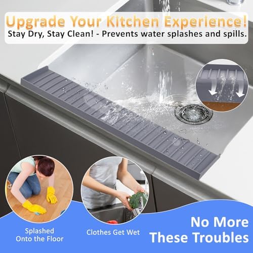Sink Edge Protector with Suction Cup 4"x30" 20" 14" Silicone Sink Splash Guard - Image 3