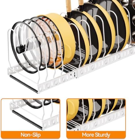 Pot and Pan Organizer Rack for Cabinet, 3 Expandable Pot Lid Organizer Holder - Image 3