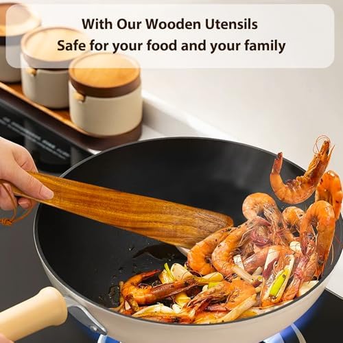 HOTTOR Wooden Spatula Set, 2 Pack Teak Spatulas - Image 7