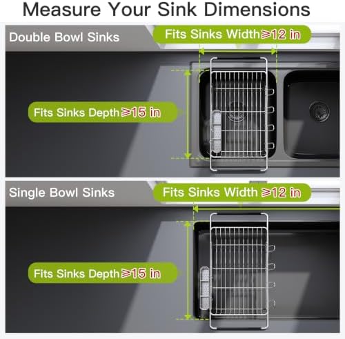 JASIWAY Stainless Steel Dish Drying Rack in Sink - Image 4